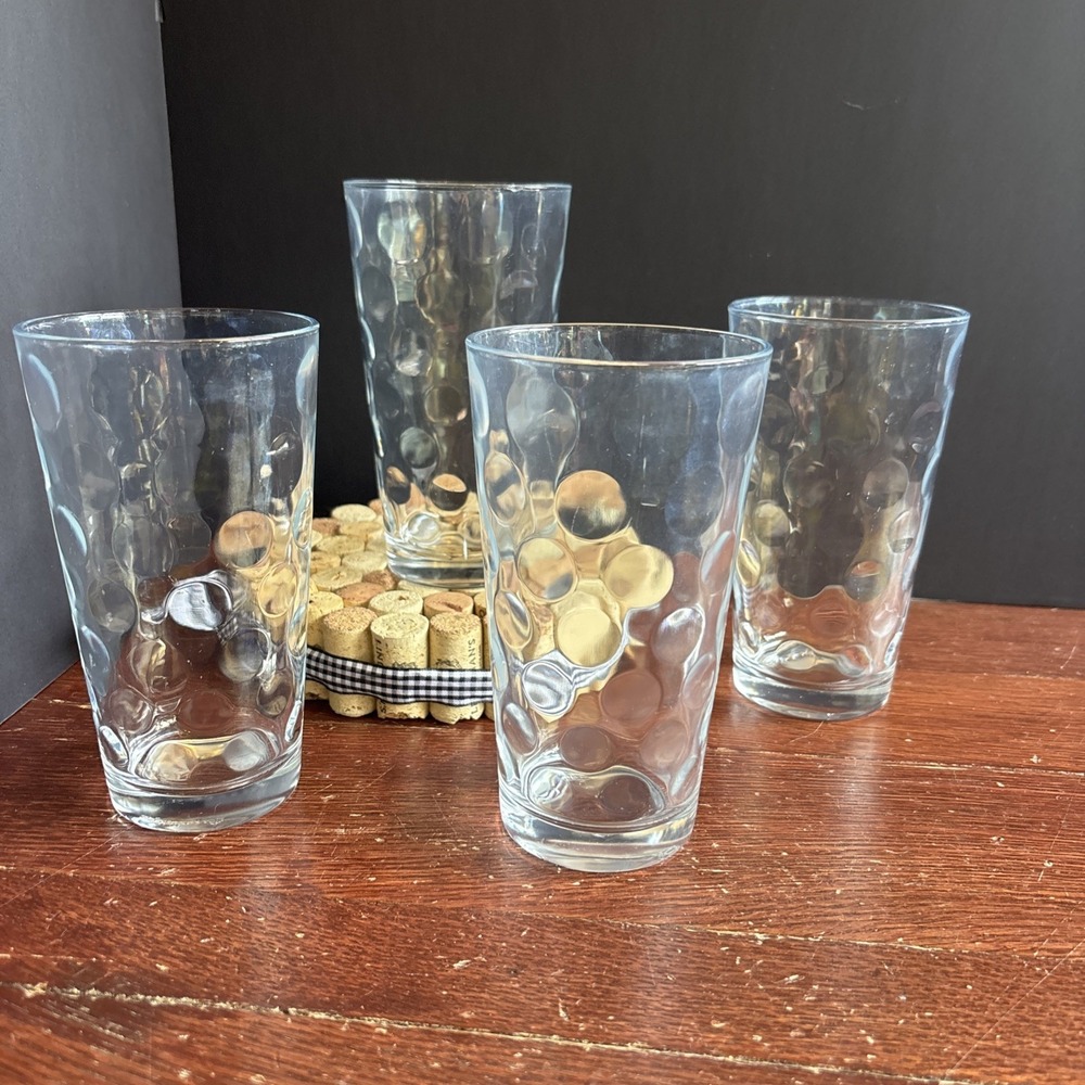 Pasabahce Art Of Glass Coin Dot Set‎ 4 Old Fashioned Highball Glasses 6"